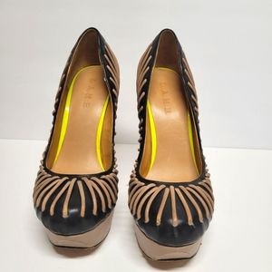 L.A.M.B Black Tan Heels  Size 8.5 Office Cocktail
